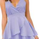 firfig Womens Deep V-Neck Cami Dress Crisscross Open Back Tie Waist Mini Dresses (Purple, L)