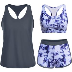 Yonique 3 Piece Athletic Tankini Swimsuits for Women with Shorts Swim Tank Tops with Sports Bra and Boyshorts Bathing Suits (Large, Blue Tie Dye) Yonique 3 Piece Athletic Tankini Swimsuits for Women with Shorts Swim Tank Tops with Sports Bra and Boyshorts Bathing Suits (Large, Blue Tie Dye)