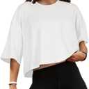 Summer Crop Tops for Womens Casual Half Sleeve Top Loose Fit Short Sleeve T Shirts Workout Oversized Tees (Medium)