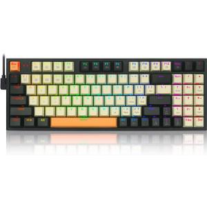 Redragon Wired Mechanical Gaming Keyboard with RGB Backlit, 94 Keys, Programmable Macro Editing, Numeric Pad, Red Switches, Compact Keyboard Mechanical for Pc Mac Ipad, K636CLO (Black-Beige-Orange)