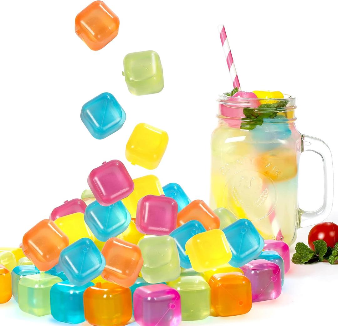 Reusable Ice Cube Plastic Ice Cubes 65 Pack Colorful Refreezable Ice Cubes for drinks, Whiskey, Vodka or Coffee, Washable Non-Melting Ice Cubes Non-Diluting