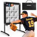 9 Hole Pitching Net with Pitching Target Pockets Portable Baseball Net Adjustable Pitcher Training Equipment with Throwing Target Carry Bag and Strike Zone, Great for All Skill Levels (Black)
