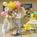 Spring Bee Balloons Garland Arch Kit Yellow white pastel pink green balloons with bee daisy balloonsfor What Will it Bee Gender Reveal Baby Shower Honey Bee Birthday decorations