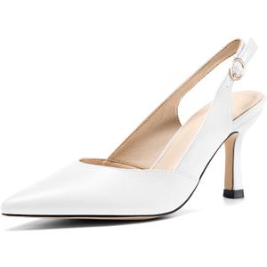 Women's Slingback Kitten Heels Closed Pointed Toe Backless Wedding Party Dress Pumps Shoes (7.5, White)