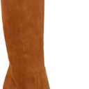 Coutgo Womens Wide Calf Cowboy Boots Suede Knee High Chunky Heel Pointed Toe Western Cowgirl Boots (7.5, Brown)