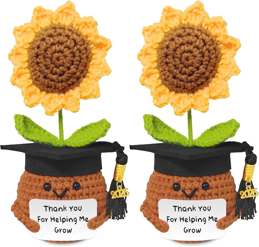 Teacher Appreciation Gifts, Handmade Crochet Sunflower Teacher Gifts, Thank You for Helping Me Grow, Daycare Teacher Appreciation Gifts for Women Men, End of Year Graduation Teacher Gifts (2)