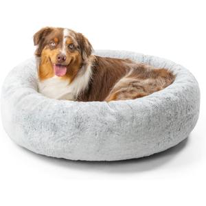 Best Friends by Sheri SnuggleSoft Faux Fur Calming Donut Bed for Dogs, Gray, Medium, 30x30
