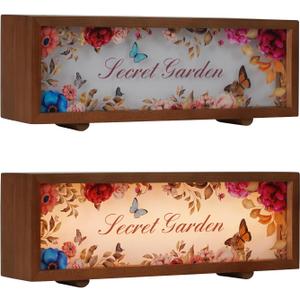 Wooden 3D Pattern Shadow Box, 12"x4" Seasonal Holiday Home Decor Display Cases with Replaceable Acrylic Pictures, Dimmable Touch Table Lamp, Ideal Gift for Friend Kids Family- Secret Garden