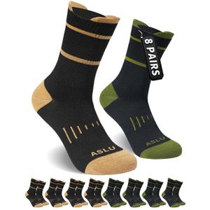 Men's Performance Athletic Socks with Arch Support & Compression Fit - Mid-Calf Workout Socks for Running, Gym, Everyday (8 pairs) (Green)
