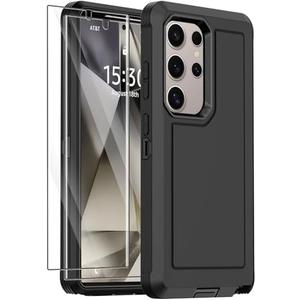 Annymall for Samsung Galaxy S24 Ultra Case with 2 Screen Protector, Heavy Duty Shockproof Drop Protection Dust Proof Military Grade Multi-Layer Rugged Bumpers Protective Phone Cover (Black)