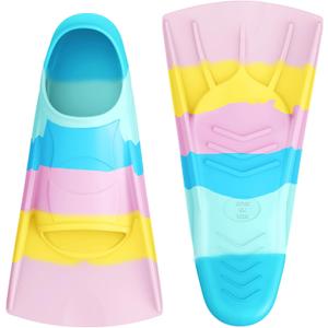 Gintenco Swim Fins, Kids Swim Training Fins for Lap Swimming, Travel Size Flippers with Mesh Bag, Silicone Swimming Fins for Kids Teens Adults Women Men (CH12, XS(Jr 13-1.5))