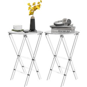 Acrylic Folding TV Tray Table - 23" High Acrylic Table, Foldable Desks for Small Spaces, Living Room, Bed Room, TV Dinner Table with Easy Assembly, 2PCS Transparent Round Acrylic Tray
