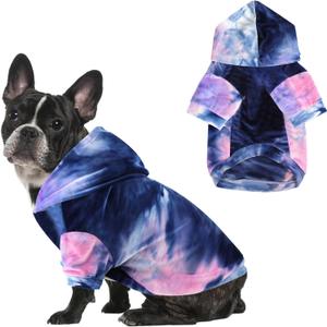 Mklhgty Tie Dye Dog Hoodie Puppy Sweater Sweatshirt, Cold Weather Coat Pet Clothes for Dog Cat (M: 10-15 Lbs, Blue)