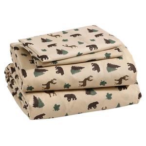 Beatrice Home Fashions Cozy Cabin 4-Piece Queen Microfiber Bedding Sheet Set with Deep Pockets Rustic Patchwork Plaid Deer, Brown Tan Green