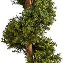 Nearly Natural 33in. Artificial Boxwood Spiral Topiary, Faux Greenery with Black Planter, Indoor/Outdoor Decor