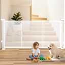 55" Retractable Baby Gate Extra Wide, 41" Tall Retractable Dog Gate for Stairs, Doorways, Decks, Mesh Gate Long Child Gate Pet Gate for Indoor, Outdoor, with Reinforced Mesh Rods, Dual Locks (White)