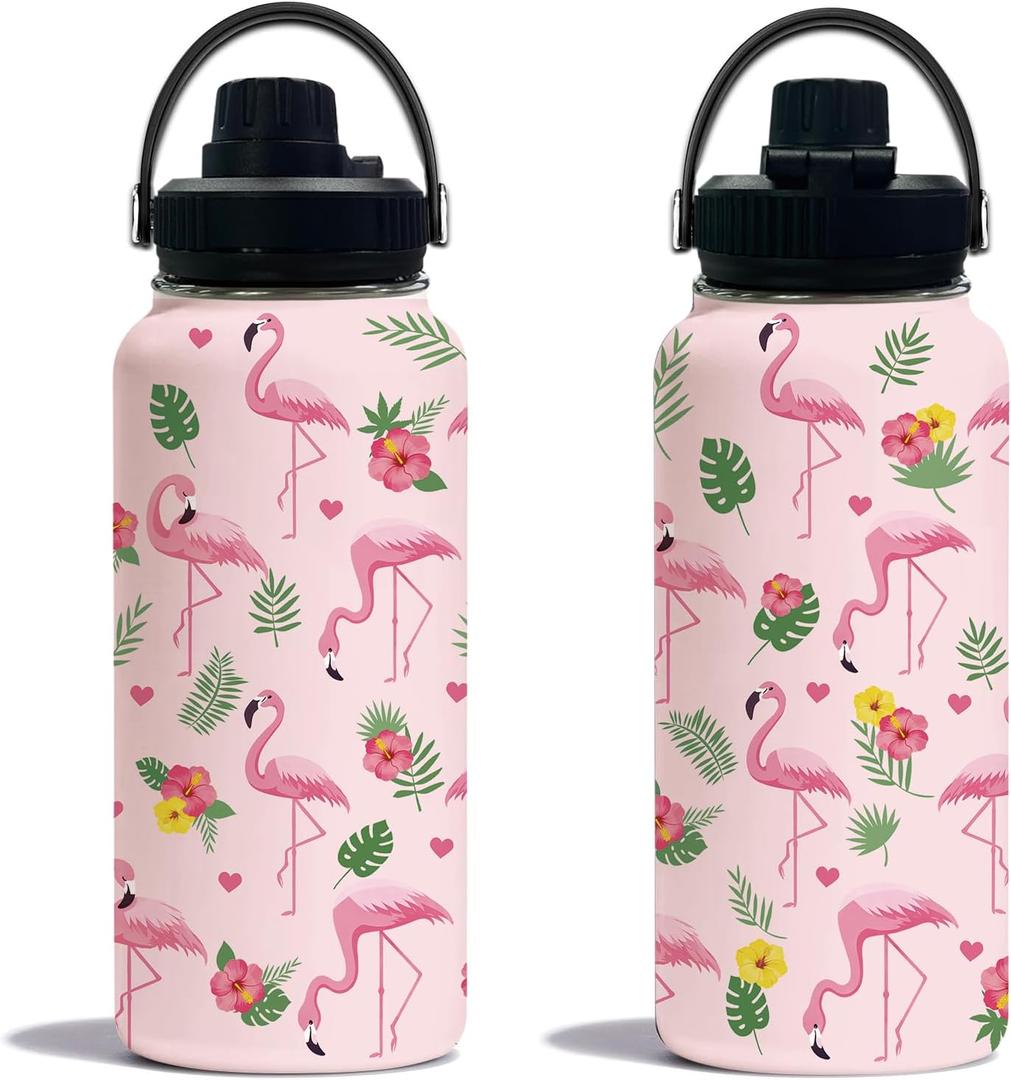 Flamingo Gifts, 32 oz Stainless Steel Insulated Water Bottles, Pink Sports Travel Tumbler Mug, Cute Flamingo Cup Gifts for Women Girls (1pcs)