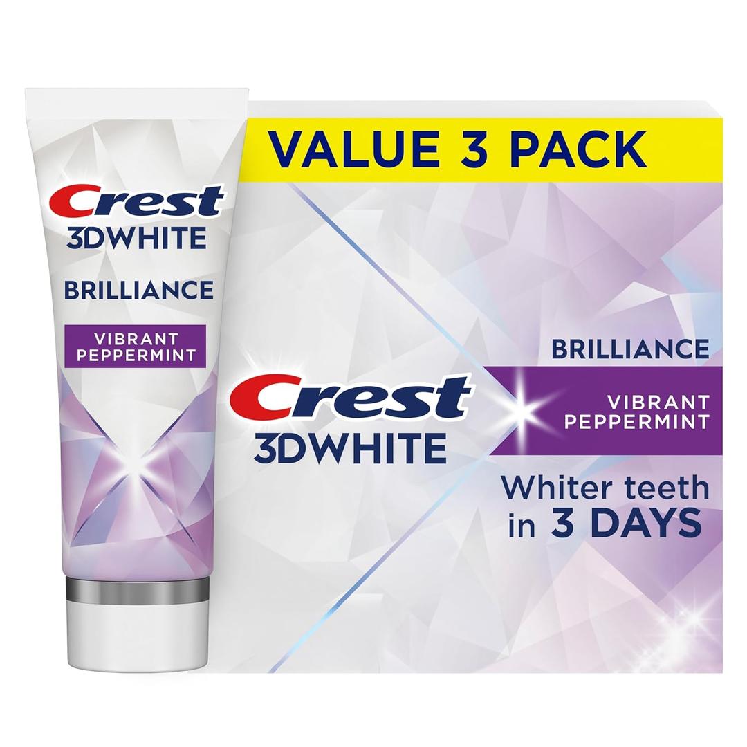 Crest 3D White Teeth Whitening Toothpaste for Adults, 4.6oz, 3 Pack, Stain Remover, Cavity Protection Fluoride Toothpaste, Strengthens Enamel, Faster Whitening, Brightens Teeth, Travel Size