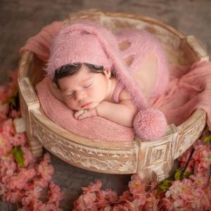 Newborn Baby Photography Props Outfits Cute Bear Hat Romper Set Infant Baby Boy Girl Photoshoot Props Costume Set (Pink)