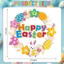 2 x 3D Easter Decoration Wooden Door Wreath for Front Door Sign Happy Easter Bunny Egg Wreath Hanging Wall Decor with Colorful Flowers for Home Indoor Outdoor Party Decor