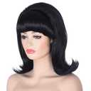 Morvally Black Beehive Wig with Retro Bangs for Women 60s 70s Pinup Bouffant Wigs for Vintage Costume Cosplay Halloween Party