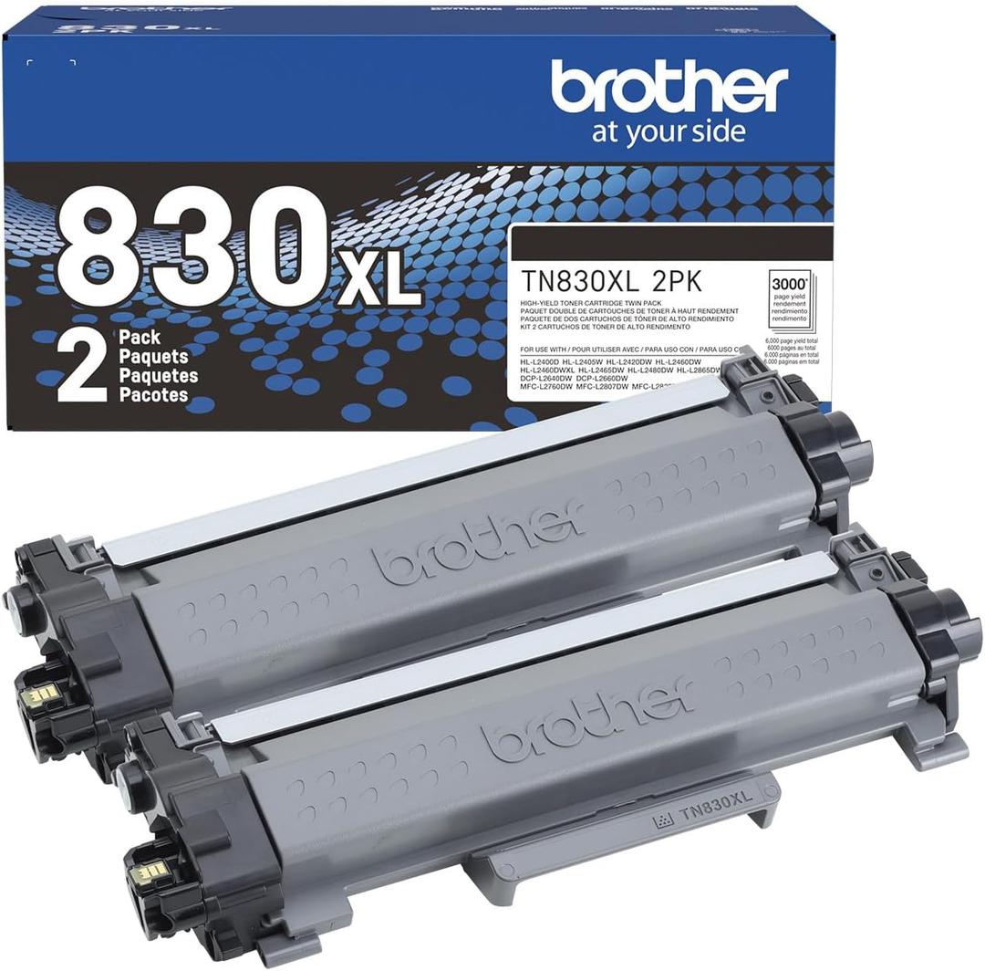 Brother Genuine TN830XL 2PK Black High Yield Printer Toner Cartridge 2-Pack Print up to 3,000 Pages Each(1)