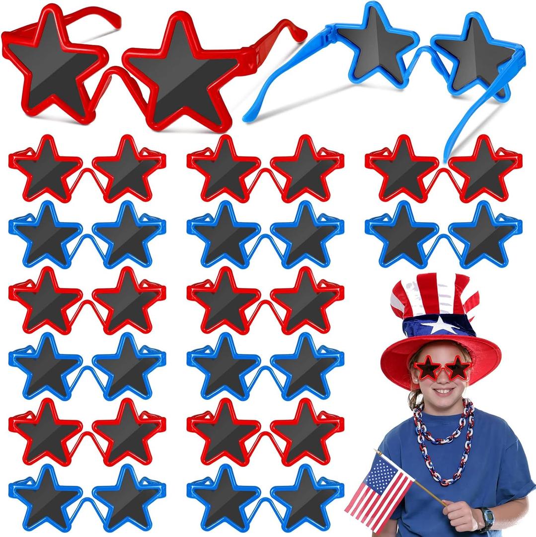Xuhal 36 Pairs Patriotic Sunglasses for Kids Bulk Patriotic Sunglasses Memorial Day Party Favors Fourth of July Accessory (Red and Blue)