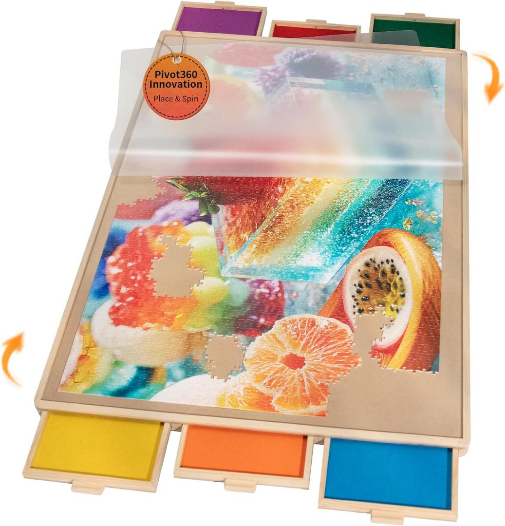 Join&Joy 2000 Piece Puzzle Board Pro, with 6 Drawers & Cover, 40" x 29", Sort-Wise Colorful Felt Drawers, Wooden Jigsaw Puzzle Board, Birthday Gifts for Mom (Multicolor)