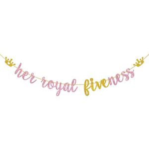 Her Royal Fiveness Banner, Happy 5th Birthday Hanging Sign, Glittery Girls 5th Birthday Party Decoration Supplies