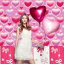 2 x Pink Heart Photo Backdrop Valentine's Day Retro Heart Early 2000s 90s Glitter Love Photography Background Adults Kids Valentine Y2K Old School Birthday Party Decor Banner Photo Props (Pink, 7x5FT)