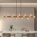 Modern Linear Chandelier Dining Room Light Fixture 22-Lights Modern Sputnik Chandelier with Amber Striped Glass Globe 70 Inch Long Sputnik Pendant Light for Farmhouse Kitchen Over Table