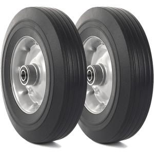AR-PRO (2-Pack) 10" x 2.5" Flat Free Solid Rubber Replacement Tires - Flat-Free Tire and Wheel for Hand Trucks and Wheelbarrows with 5/8" Axles