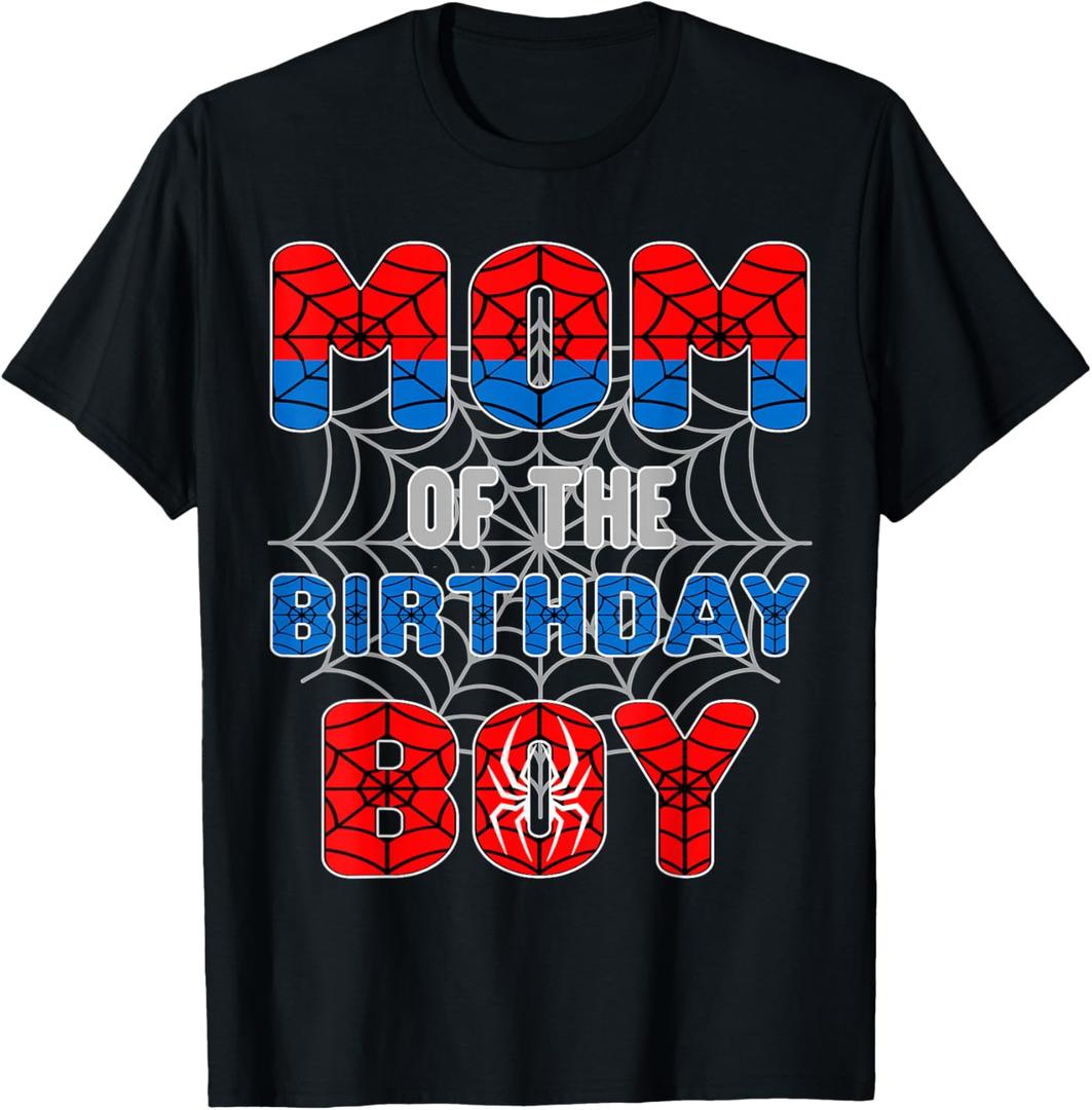 Spider Web Birthday Party Mom of The Birthday Boy T-Shirt Small