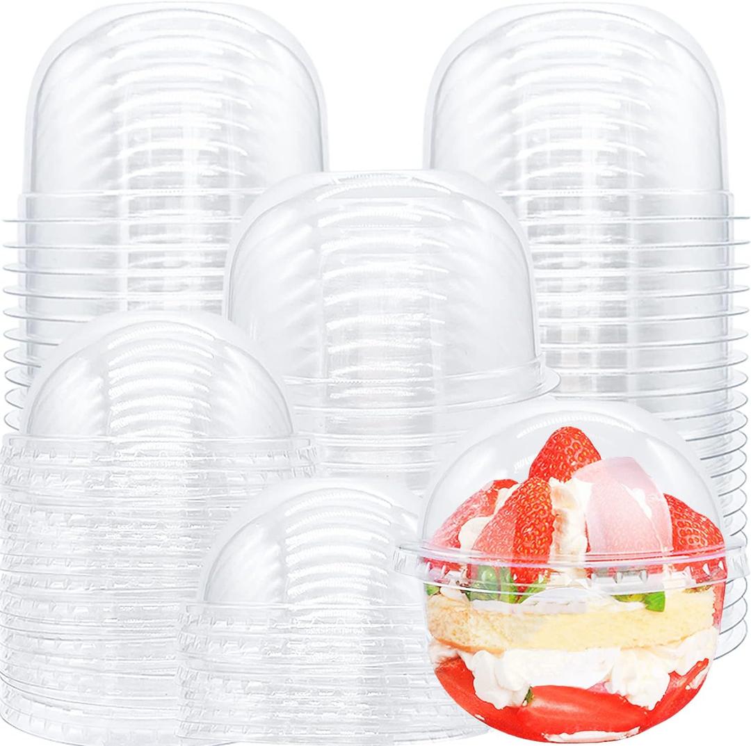 Alaeseje 50 Pack 9oz Clear Plastic Cups with Dome Lids, Disposable Dessert Party Cups(No Hole), PET Crystal Parfait Cups for Candy, Cold Drinks, Fruit, Smoothie, SundaeCupcake, Ice Cream