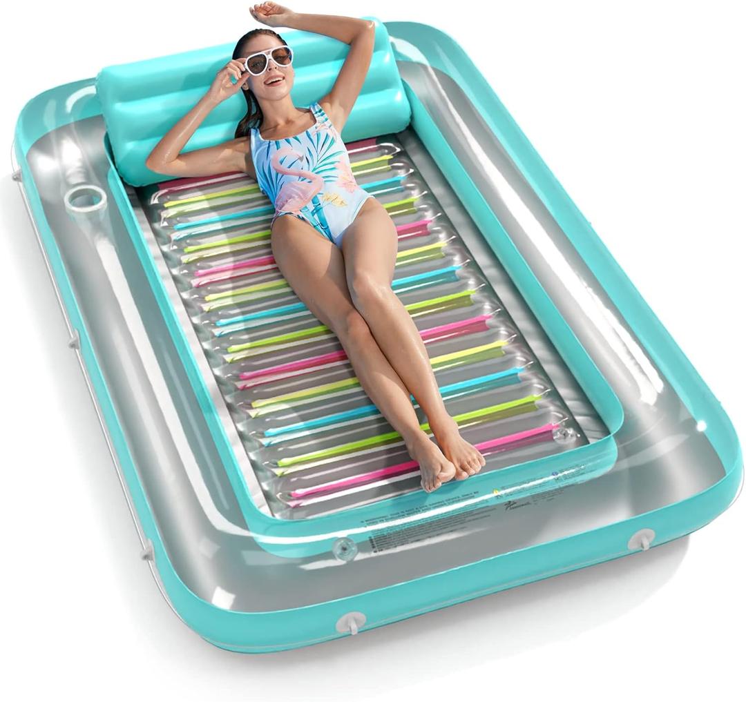Jasonwell 4 in 1 Inflatable Tanning Pool Lounger Float - Sunbathing Lounge Floatie Raft Toys, Water Filled Tanning Bed Mat Pad Blow Up Kiddie Pool with Ball Pit for Adult, Kids (L)