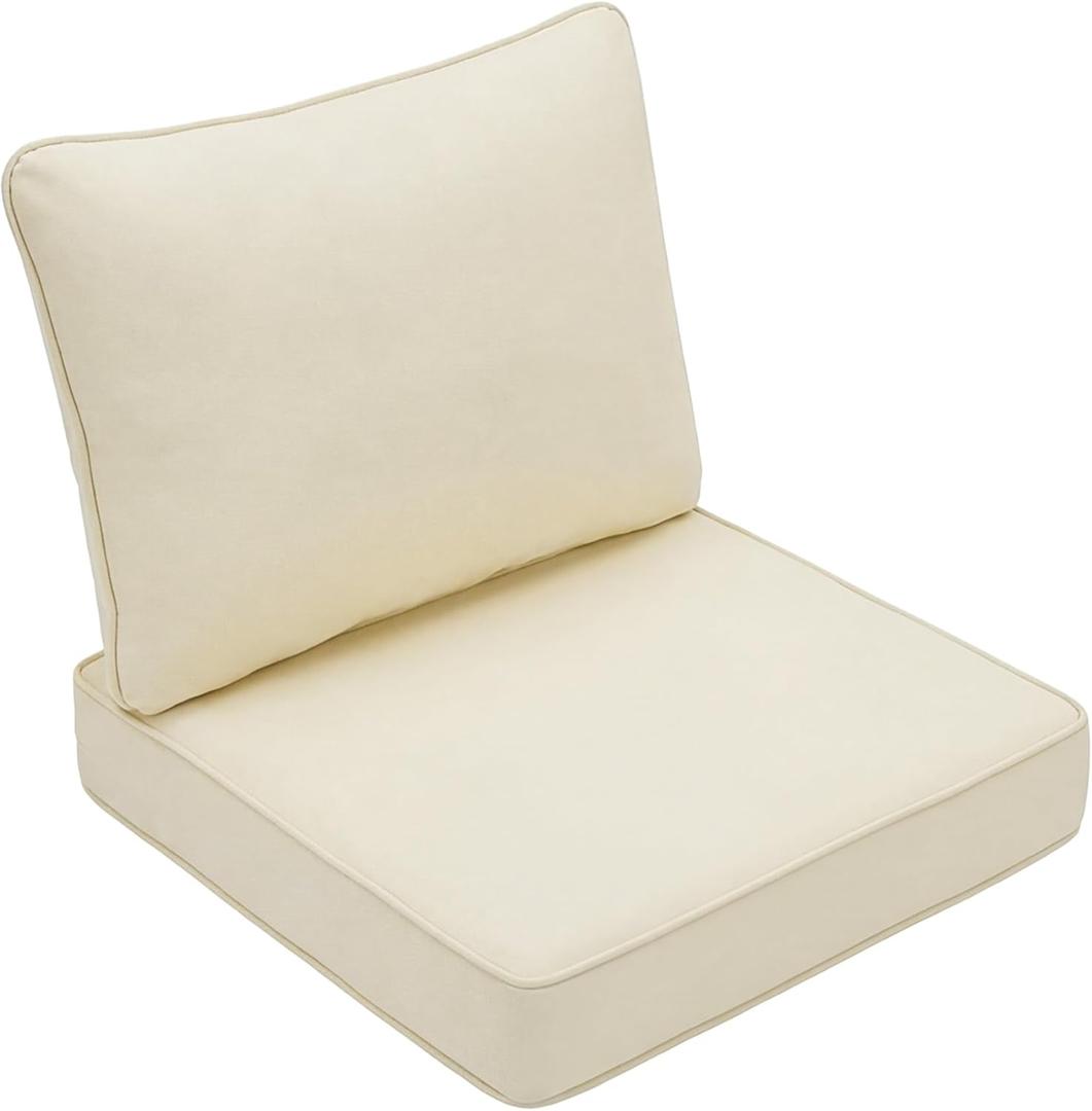 2-piece Outdoor Chair Cushions,Waterproof Pation Chair Cushions Set of 2,Patio Furniture Cushions for Couch Sofa,UV & Fade Resistant Cushions with Hidden Zipper (Beige, 24x24x4 Inch)