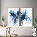 2Pcs Unframed Navy Blue Abstract Wall Art Modern Minimalist Floral Poster Prints Grace Flower Wall Decor Pictures for Living Room Bedroom Office Decorations