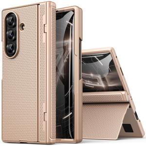 for Samsung Galaxy Z Fold 7 Case with Front Glass Screen Protector, Slim Profile with Kickstand, Rugged Hard Full Body Cover, Daily Drop Protective Phone Case for Samsung Z Fold 7 5g 2025, Rose Gold