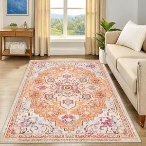Smiry 4x6 Area Rugs for Living Room, Boho Chic Style Printed Rugs, Low Pile, Non-Shedding, Easy Care, Machine Washable Lightweight Floor Carpets Rugs for Bedroom, Dining Room, Home Office, Orange