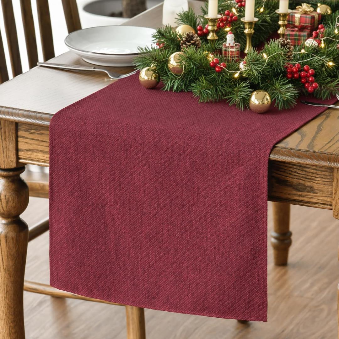 Artoid Mode Dark Red Table Runner, Seasonal Christmas Valentine's Washable Kitchen Dining Table Decoration for Home Party Decor 13x120 Inch