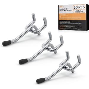 INCLY 50 Pack 2 Inch Pegboard Hooks, 1/4" Heavy Duty Peg Board Hooks Accessories with Rubber Tipped, Peg Board Tool Hangers Fit 1/4" Pegboard for Hanging Tools Garage, Craft Room, Kitchen, Store