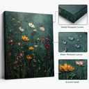 BZBIUI Framed Moody Botanical Canvas Wall Decor Dark Teal Wildflower Print Vintage Farmhouse Wrapped Canvas Floral Artwork for Bedroom Living Room Bathroom Entryway Office Kitchen Den 16x24in