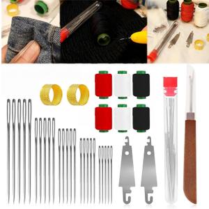 3 x 37PCS Big Eye Steel Sewing Needles Kit for Hand Sewing, Stainless Steel Needles Large Eye Set,Include 25 Steel Needles, 1 Seam Sewing Thread Ripper, 2 Needle Threaders, 6 Threads, 2 Thimbles
