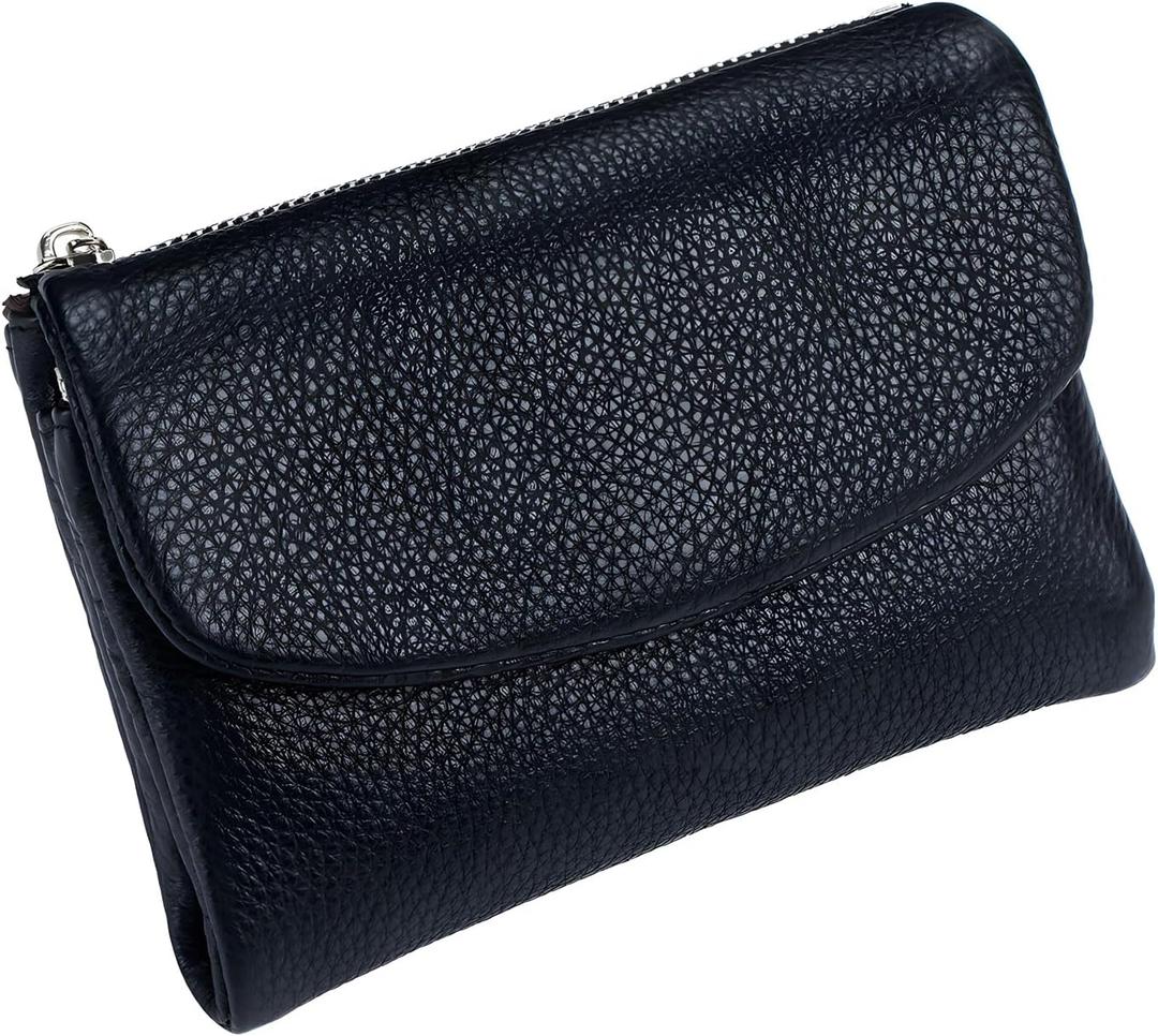 Unisex Pebble Leather Wallet, 5.3In Short Genuine Leather Coin Card Holder, Unisex Clutch Bags, Can Hold Coins, Id Cards (Black)