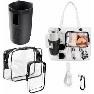 5-Piece Bogg Bag Accessories Set Compatible with Original, Baby & Simply Southern Totes - Includes Clear Insert Pouches, Silicone Cup Holder (Fits 40oz Tumblers) & Hooks (Black)