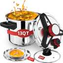 3-In-1 304 Stainless Steel Pressure Cooker 13 Quart: [Explosion-Proof] [3 PSI Settings], One-Hand Locking Pressure Canner, Induction Compatible, Glass Lid & Steamer Rack Included, Olla de Presion