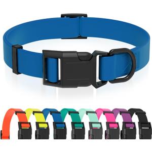 Waterproof Dog Collar, Easy to Clean Rubber Dog Collars with Quick Release Buckle Fits Small Medium or Large Dogs (Blue, S < 9.5-14.1 inch)
