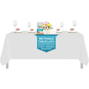 Decor Linens 90 x 132 Inch Rectangular Polyester Tablecloth with Oblong Corners, Weddings, Trade show, Banquets, Home, White