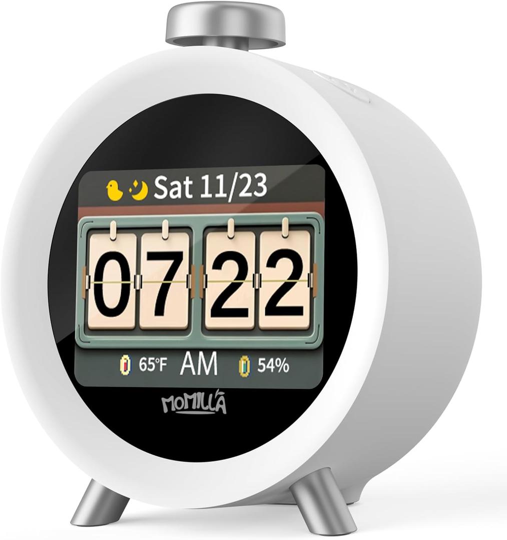 MOMILLA Alarm Clock for Kids Bedrooms, 7-Day Programmable 4 Alarms 8 Colorful Themes, Loud Clock for Heavy Sleepers Adults Teen Boys Girls, Easy to Set, White Noise Sound Machine, Hourly Chime