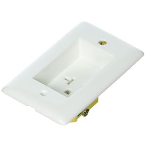 Clock Hanger Recessed Tamper Resistant Receptacle, 15 Amp, 125V, Grounding, Side Wire Terminations, White